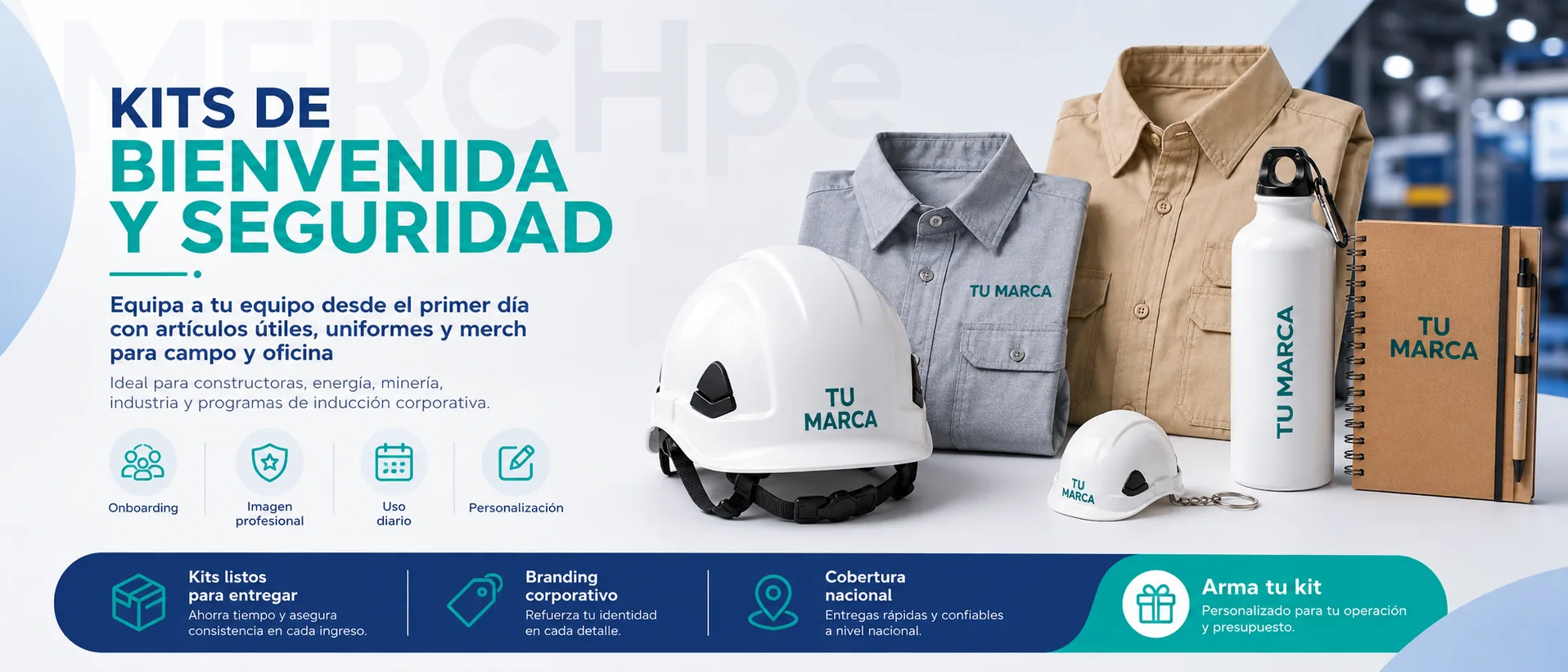 Welcome kits corporativos personalizados para empresas en Perú con libreta, tomatodo y lapicero con logo